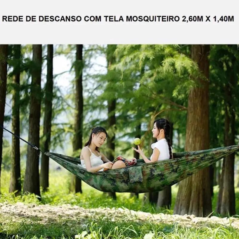 Rede de Descanso com Tela Mosquiteiro para Camping e Lazer – Suporte de 227 kg, Portátil e Durável