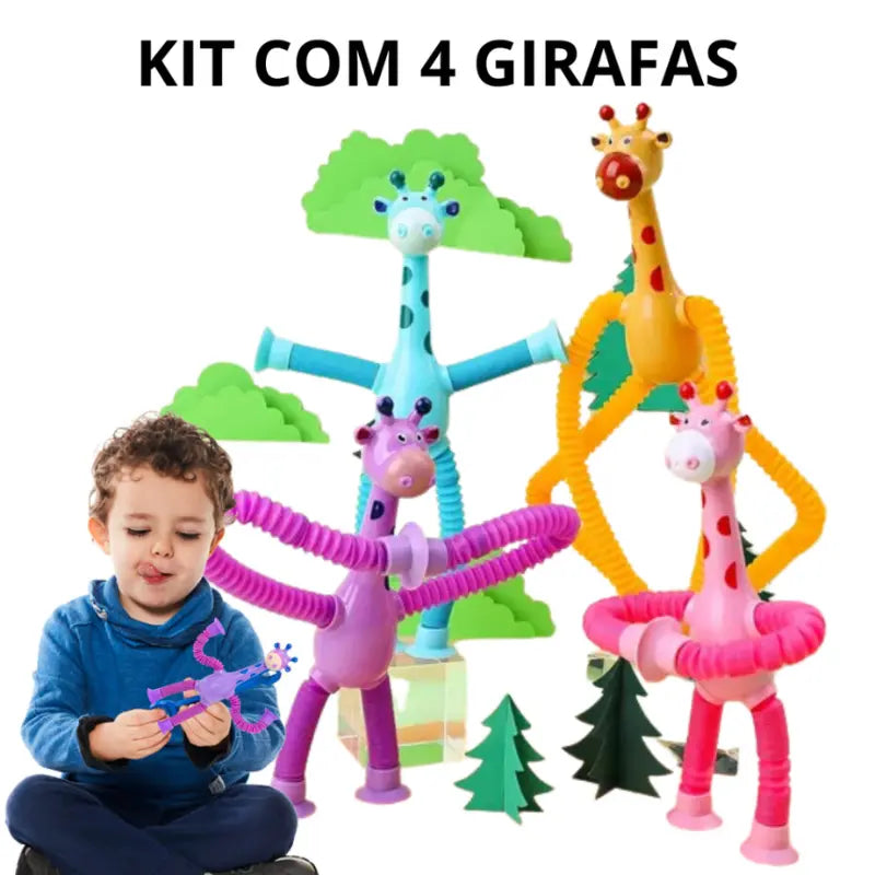 Kit 4 Girafas Pop Tube LED - Brinquedo Sensorial Infantil Estica e Brilha, Envio Imediato