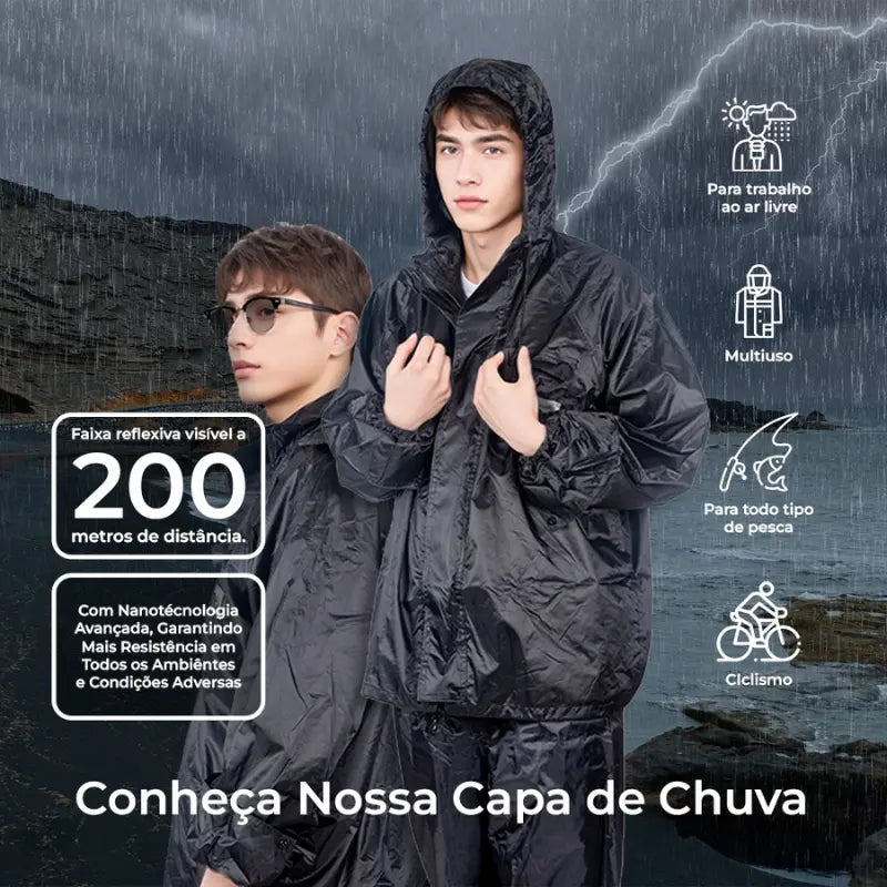 Kit Capa de Chuva Impermeável para Motociclistas – Proteção Completa Unissex com Faixa Reflexiva de Alta Visibilidade