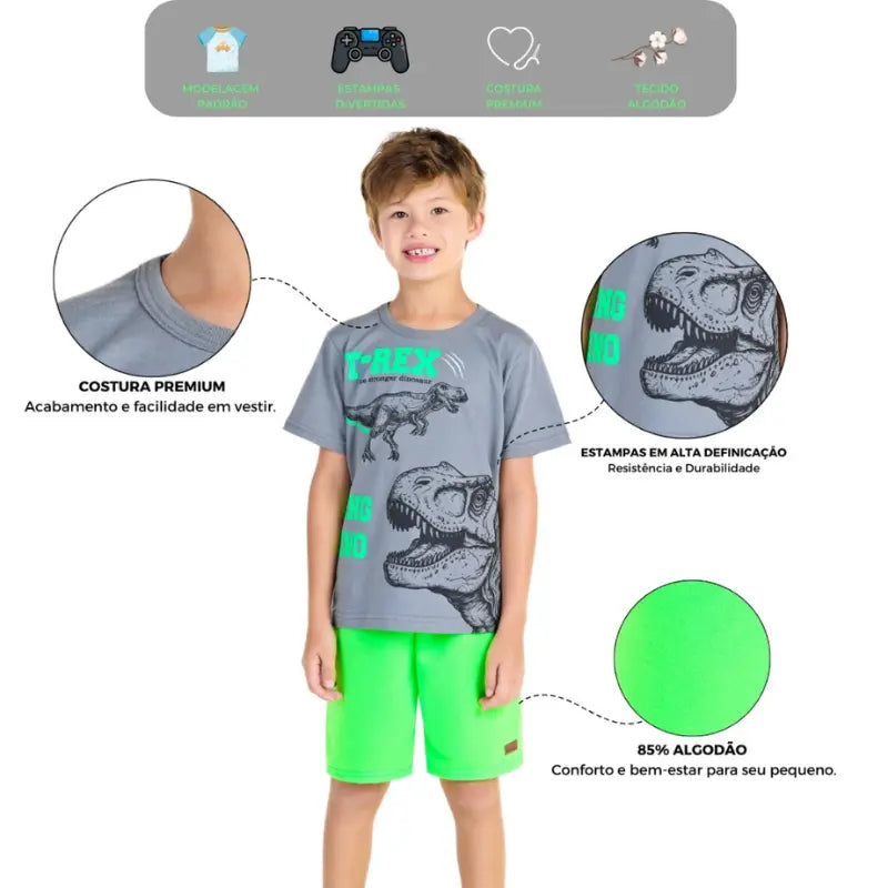 Kit Sortido de 5 Conjuntos de Roupa Infantil Menino Verão - Camisetas e Bermudas 100% Algodão