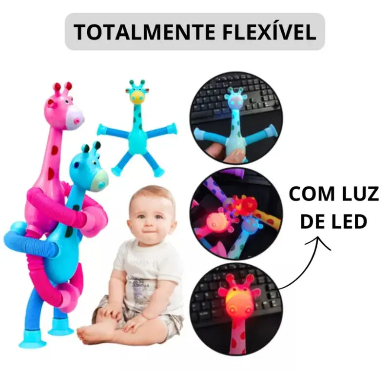 Kit 4 Girafas Pop Tube LED - Brinquedo Sensorial Infantil Estica e Brilha, Envio Imediato