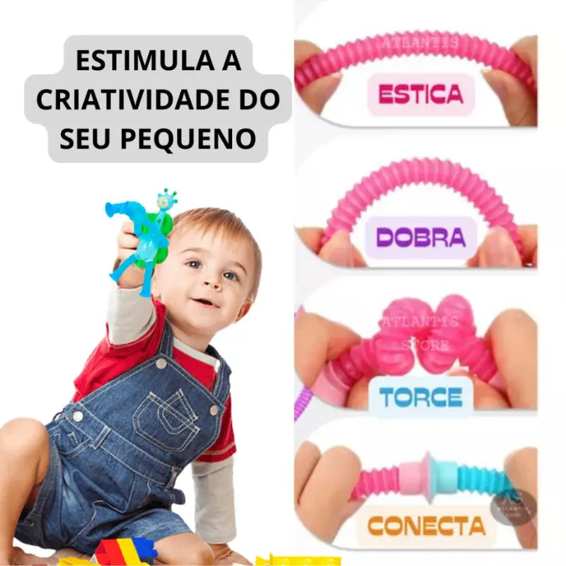 Kit 4 Girafas Pop Tube LED - Brinquedo Sensorial Infantil Estica e Brilha, Envio Imediato