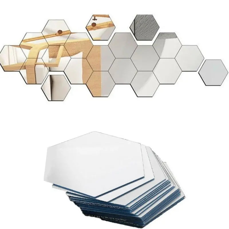 Kit 10 Espelhos Decorativos Adesivos Hexagonais Acrílico 2mm para Ambientes Modernos