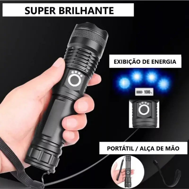 Lanterna Tática Super Potente T9 P50 – Iluminação Imbatível para Sítio, Fazenda, Acampamento e Segurança