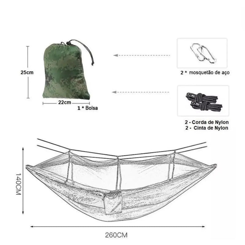 Rede de Descanso com Tela Mosquiteiro para Camping e Lazer – Suporte de 227 kg, Portátil e Durável