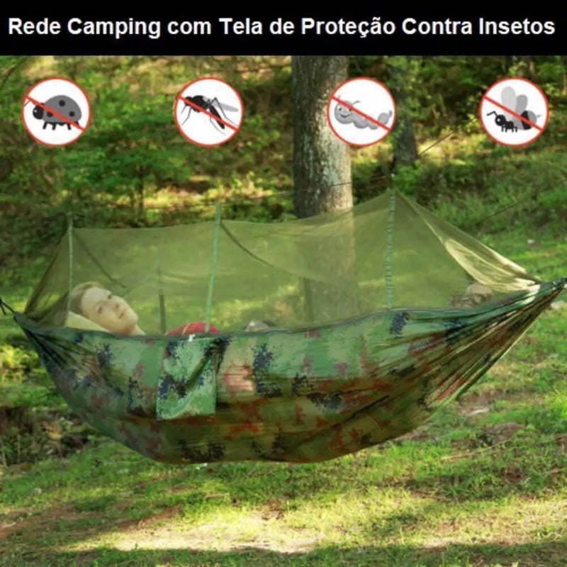 Rede de Descanso com Tela Mosquiteiro para Camping e Lazer – Suporte de 227 kg, Portátil e Durável