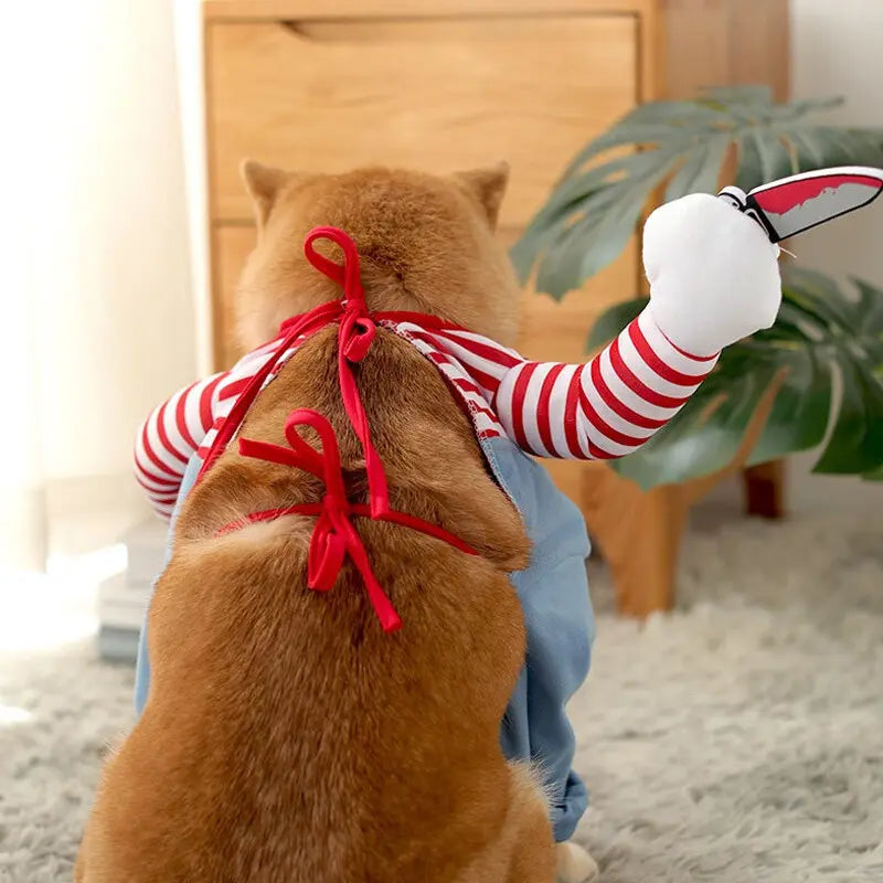 Fantasia de Cachorro e Gato com Chucky e Faca - Cosplay Engraçado para Festas e Halloween