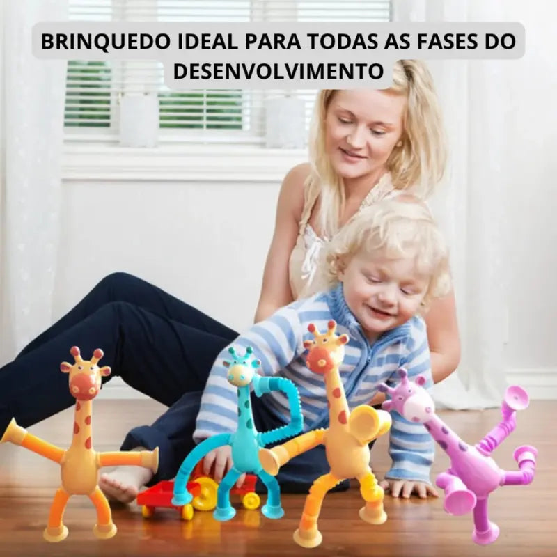 Kit 4 Girafas Pop Tube LED - Brinquedo Sensorial Infantil Estica e Brilha, Envio Imediato