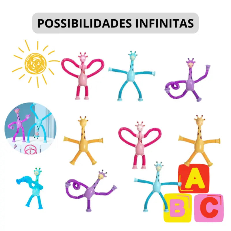 Kit 4 Girafas Pop Tube LED - Brinquedo Sensorial Infantil Estica e Brilha, Envio Imediato