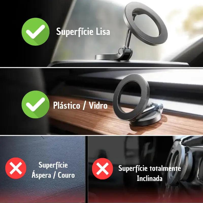 Grip360™ - Suporte Magnético Universal com Rotação 360° para Carros | Fixação Segura para Qualquer Celular