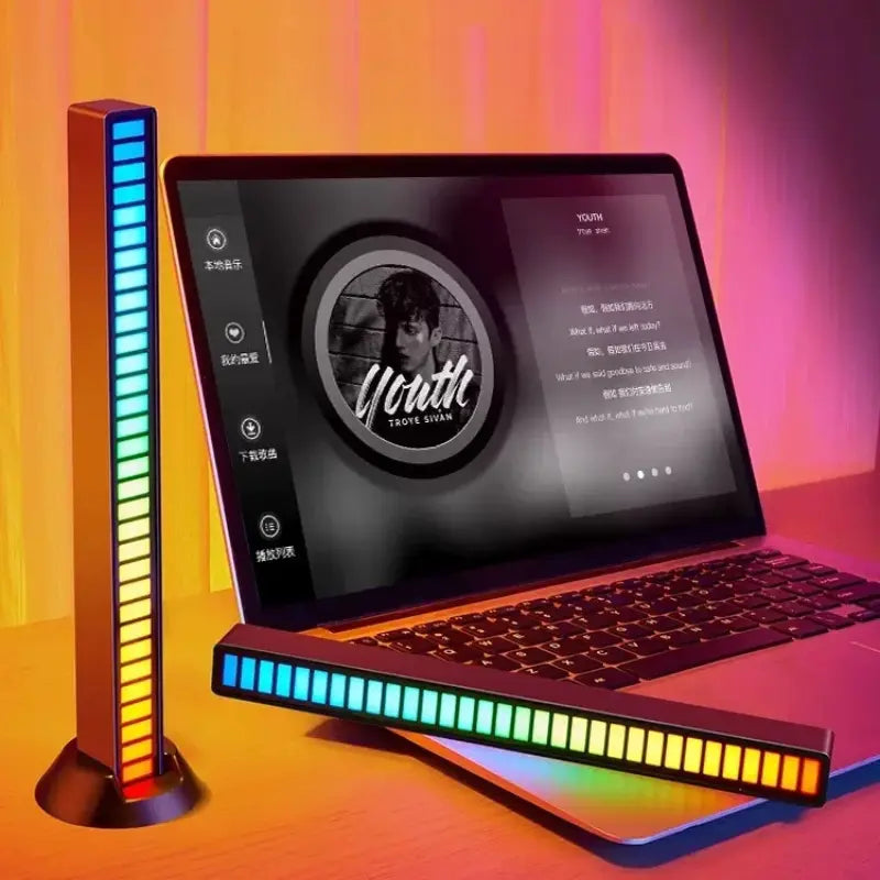 Barra de Led Rítmica RGB Ativada por Voz – Decoração Inteligente para Ambiente, Som e Música | Ideal para PC, TV e Carro