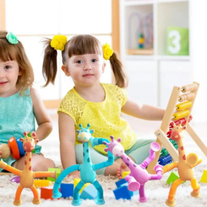 Kit 4 Girafas Pop Tube LED - Brinquedo Sensorial Infantil Estica e Brilha, Envio Imediato