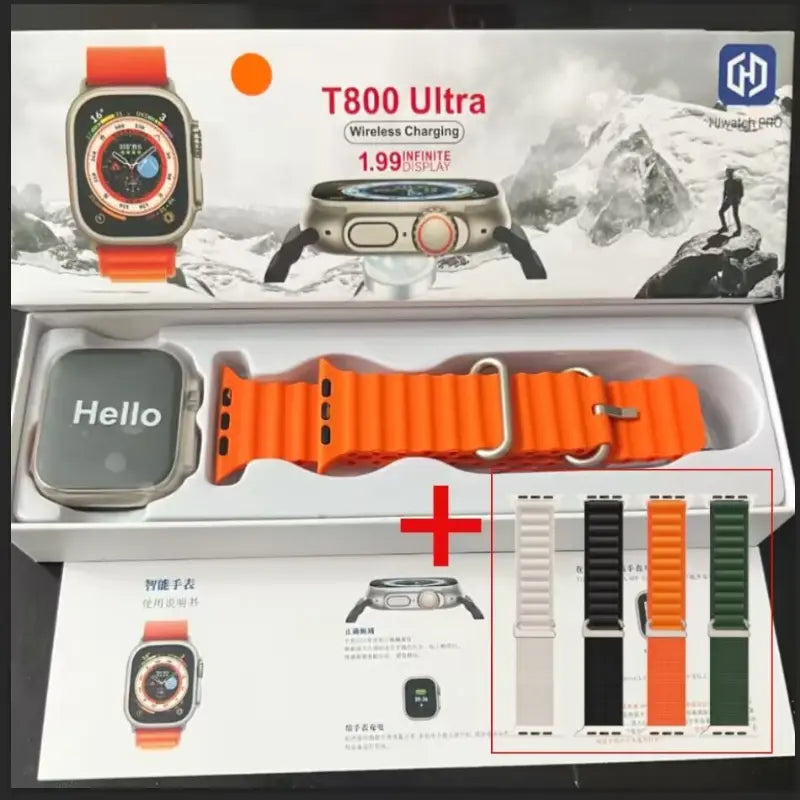 Relógio Smartwatch T800 Ultra 2024 – Monitoramento Completo de Saúde, Tela HD 1,81” e Bluetooth Duplo