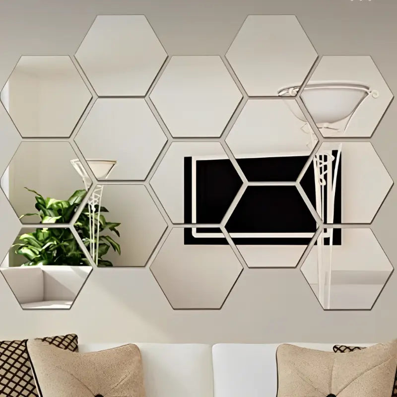 Kit 10 Espelhos Decorativos Adesivos Hexagonais Acrílico 2mm para Ambientes Modernos