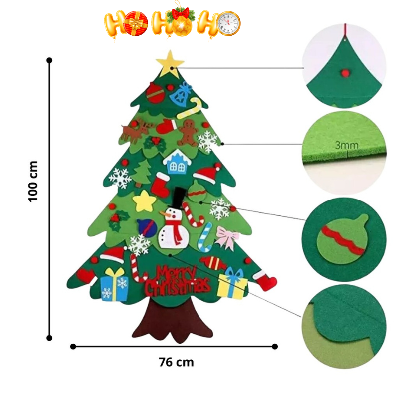 Árvore de Natal em Feltro para Crianças com 32 Enfeites e LED Pisca-Pisca – Decoração Segura e Interativa para Toda a Família