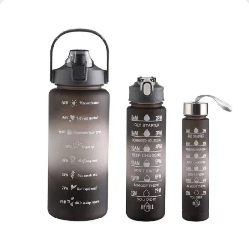 Kit 3 Garrafas de Água Squeeze Motivacional Com Adesivos 300ML+900ML+2000ML com adesivos -KIT 3 GARRAFA